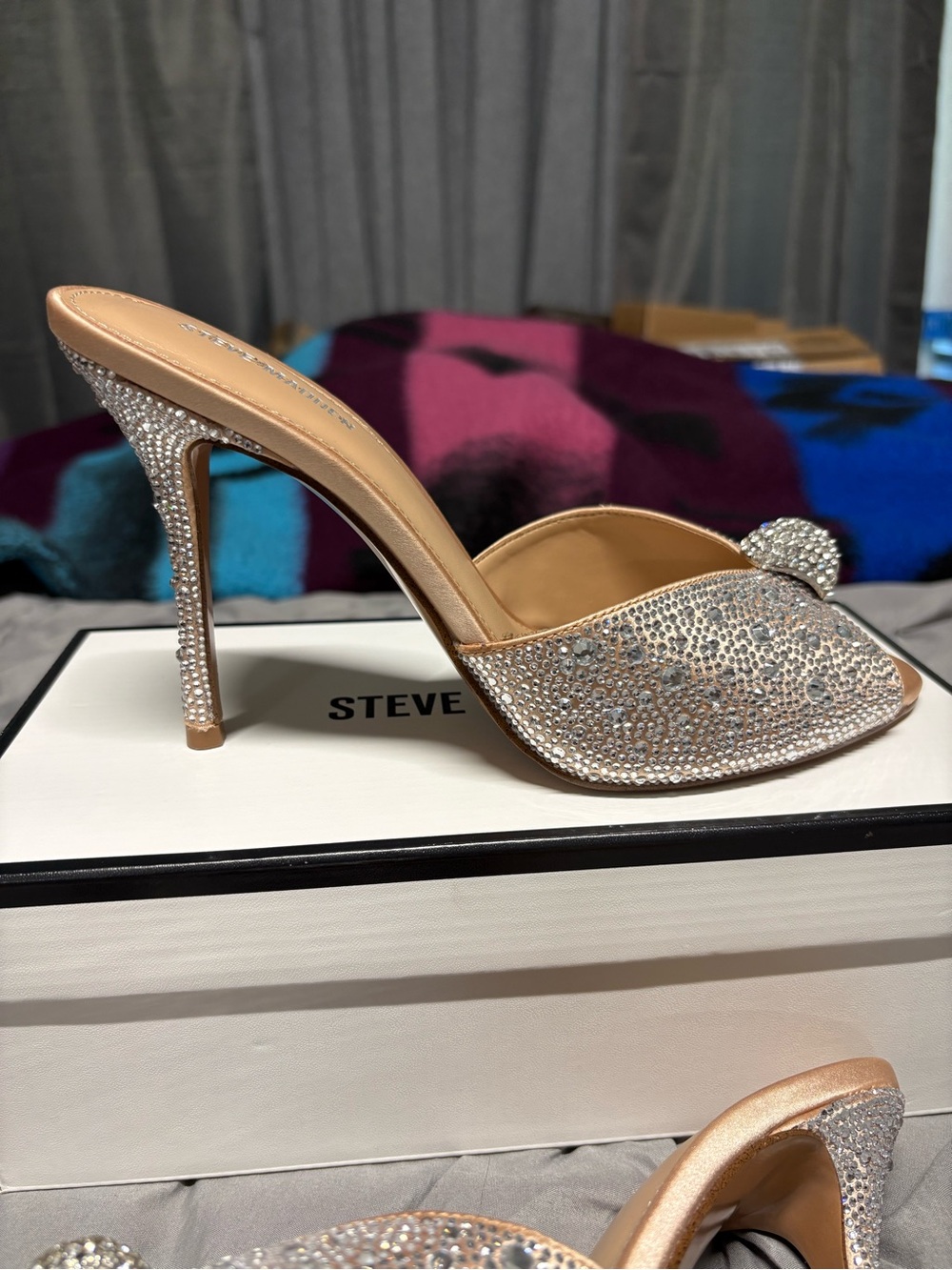 Steve Madden Priya Rose Gold Crystal Embellished High Heel Mule